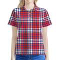 Blue Red And White USA Plaid Print Women's Polo Shirt