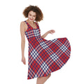 Blue Red And White USA Plaid Print Sleeveless Knee Length Dress