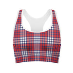 Blue Red And White USA Plaid Print Women's Sports Bra