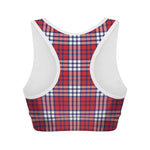 Blue Red And White USA Plaid Print Women's Sports Bra