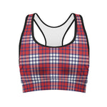 Blue Red And White USA Plaid Print Women's Sports Bra