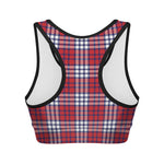 Blue Red And White USA Plaid Print Women's Sports Bra