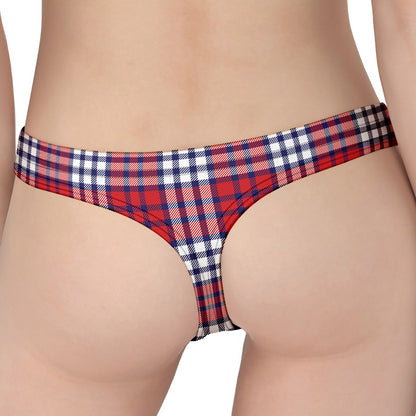 Blue Red And White USA Plaid Print Women's Thong