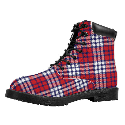 Blue Red And White USA Plaid Print Work Boots