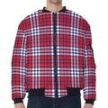 Blue Red And White USA Plaid Print Zip Sleeve Bomber Jacket