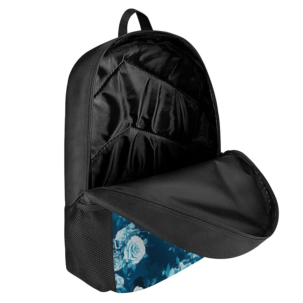 Blue Rose Floral Flower Pattern Print 17 Inch Backpack