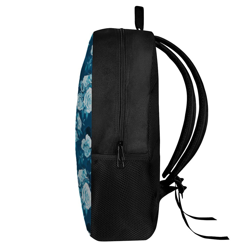 Blue Rose Floral Flower Pattern Print 17 Inch Backpack