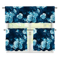 Blue Rose Floral Flower Pattern Print 3 Piece Kitchen Curtains
