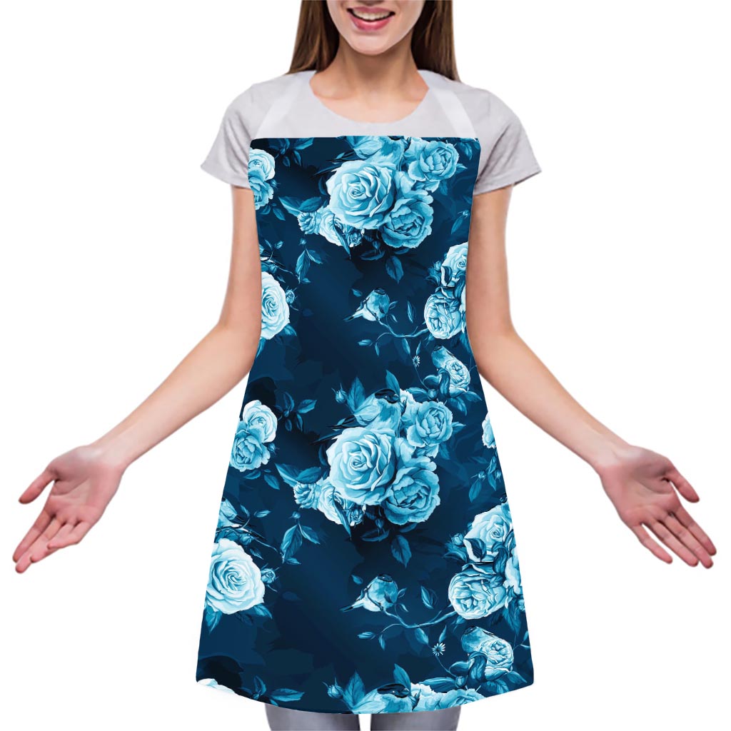 Blue Rose Floral Flower Pattern Print Adjustable Apron