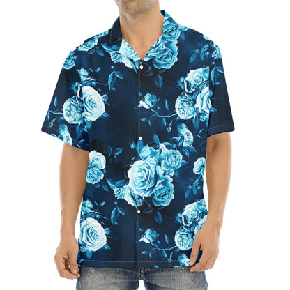Blue Rose Floral Flower Pattern Print Aloha Shirt