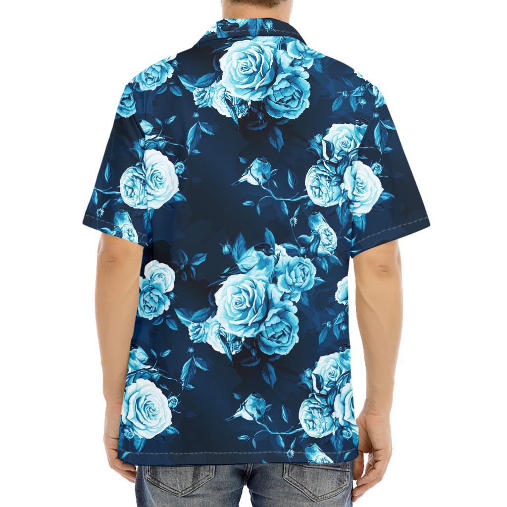 Blue Rose Floral Flower Pattern Print Aloha Shirt