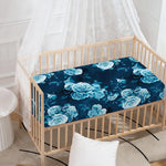 Blue Rose Floral Flower Pattern Print Baby Crib Sheet