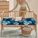 Blue Rose Floral Flower Pattern Print Baby Crib Sheet
