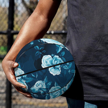 Blue Rose Floral Flower Pattern Print Basketball