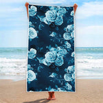 Blue Rose Floral Flower Pattern Print Beach Towel