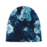 Blue Rose Floral Flower Pattern Print Beanie