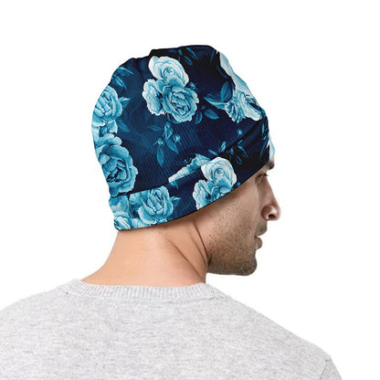 Blue Rose Floral Flower Pattern Print Beanie