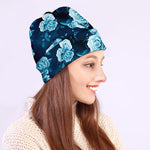 Blue Rose Floral Flower Pattern Print Beanie