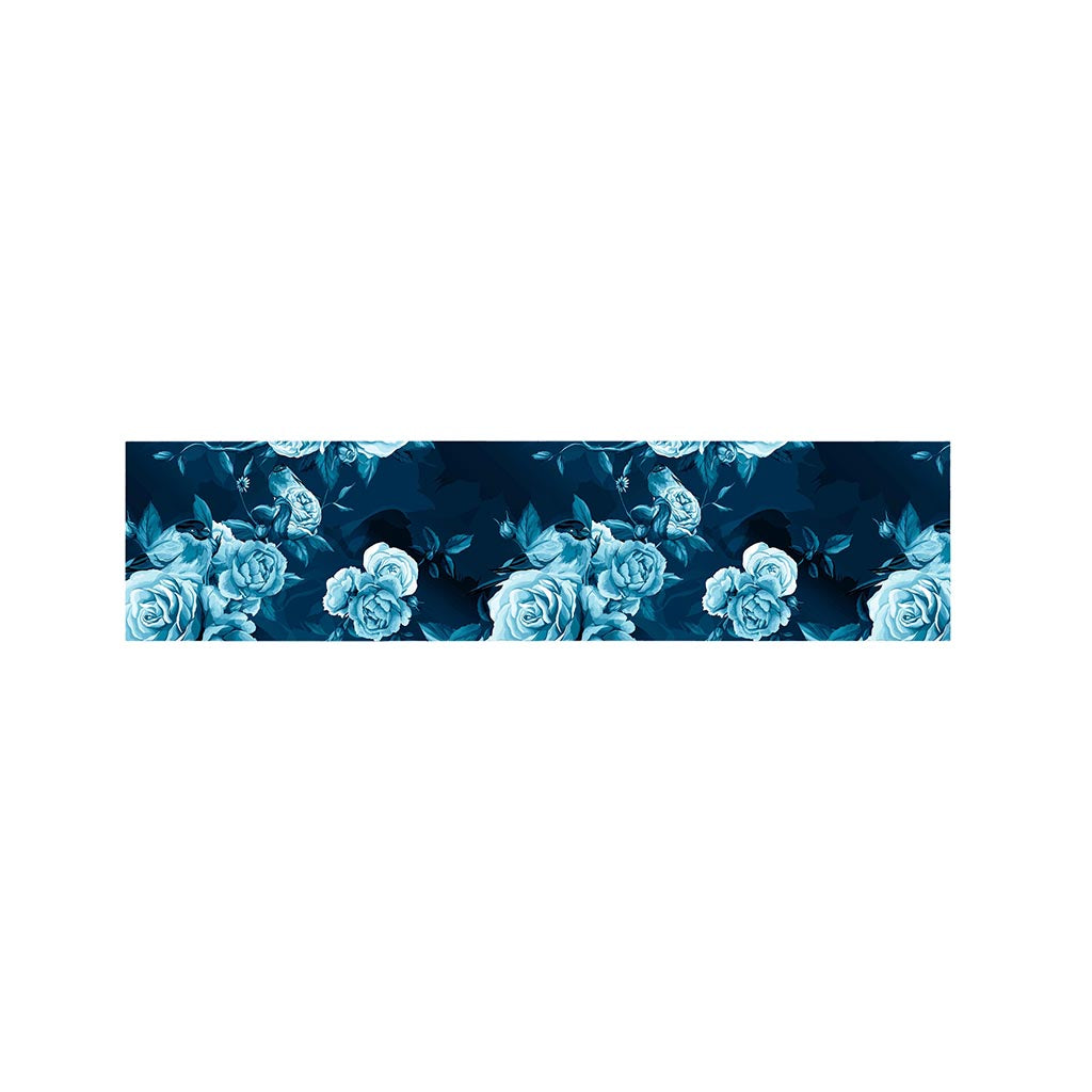 Blue Rose Floral Flower Pattern Print Bed Runner