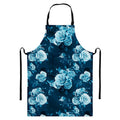 Blue Rose Floral Flower Pattern Print Bib Apron With Pocket