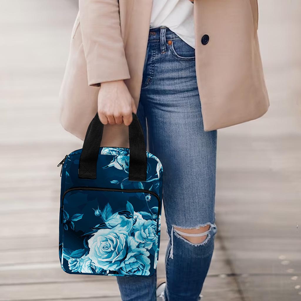 Blue Rose Floral Flower Pattern Print Bible Tote Bag