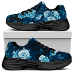 Blue Rose Floral Flower Pattern Print Black Chunky Shoes