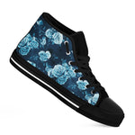 Blue Rose Floral Flower Pattern Print Black High Top Sneakers