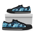 Blue Rose Floral Flower Pattern Print Black Low Top Sneakers