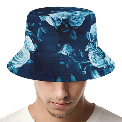 Blue Rose Floral Flower Pattern Print Bucket Hat