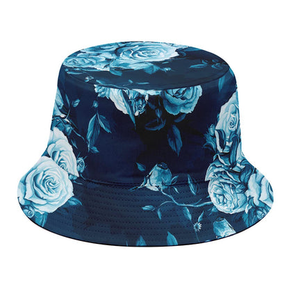 Blue Rose Floral Flower Pattern Print Bucket Hat