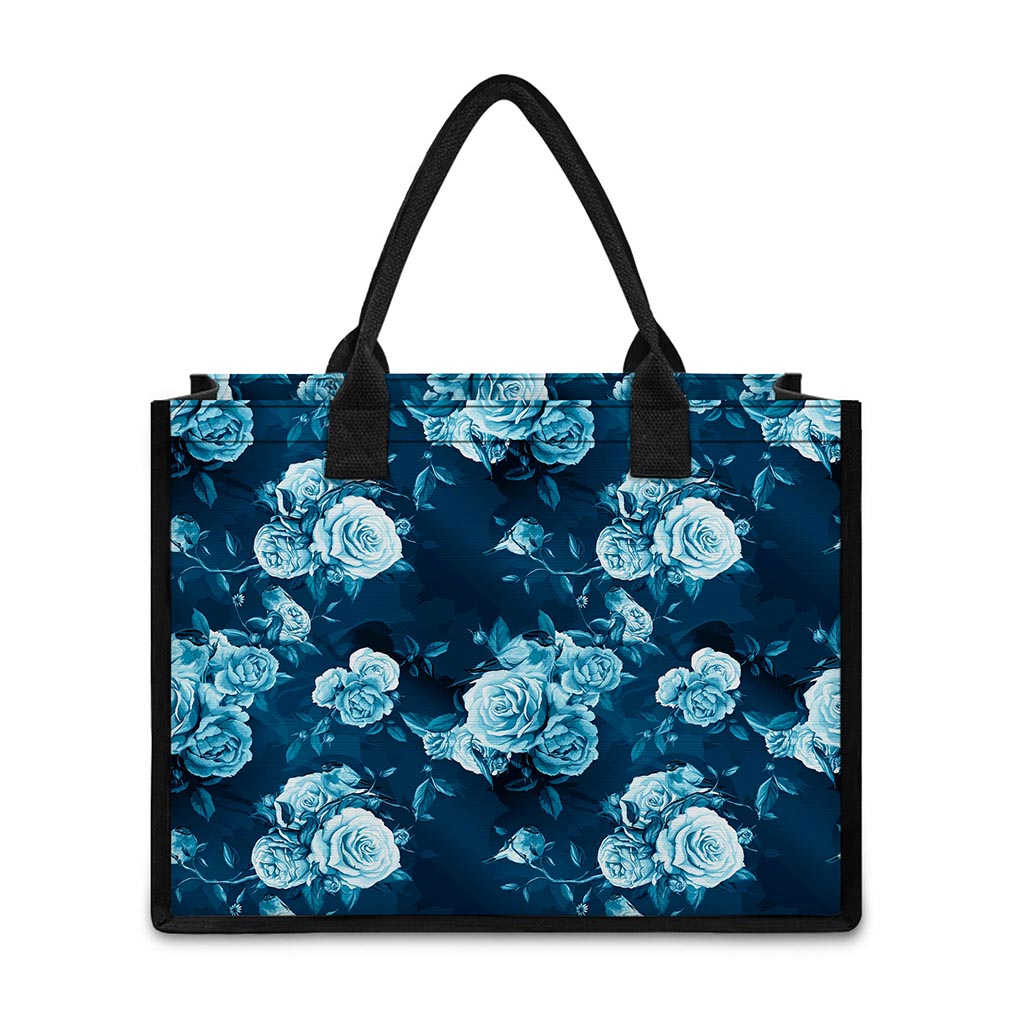 Blue Rose Floral Flower Pattern Print Canvas Tote Bag