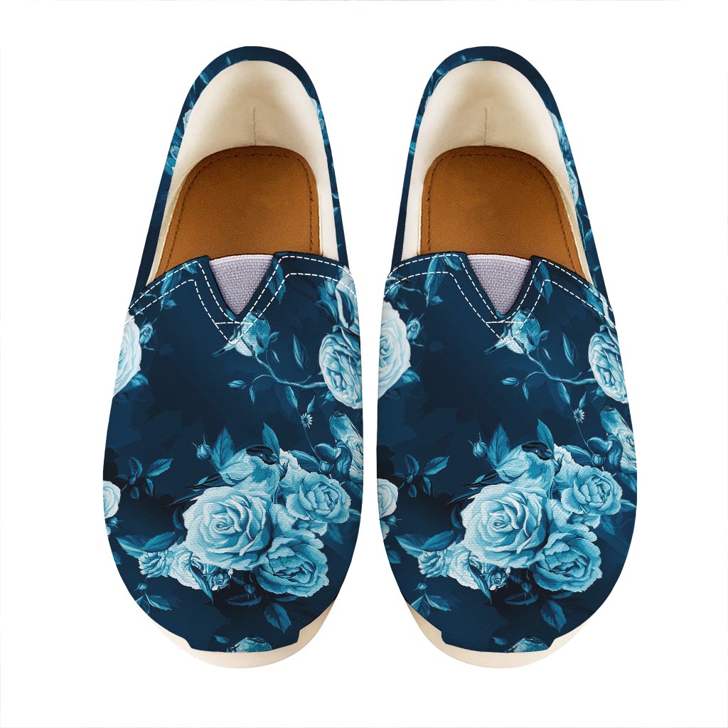 Blue Rose Floral Flower Pattern Print Casual Shoes