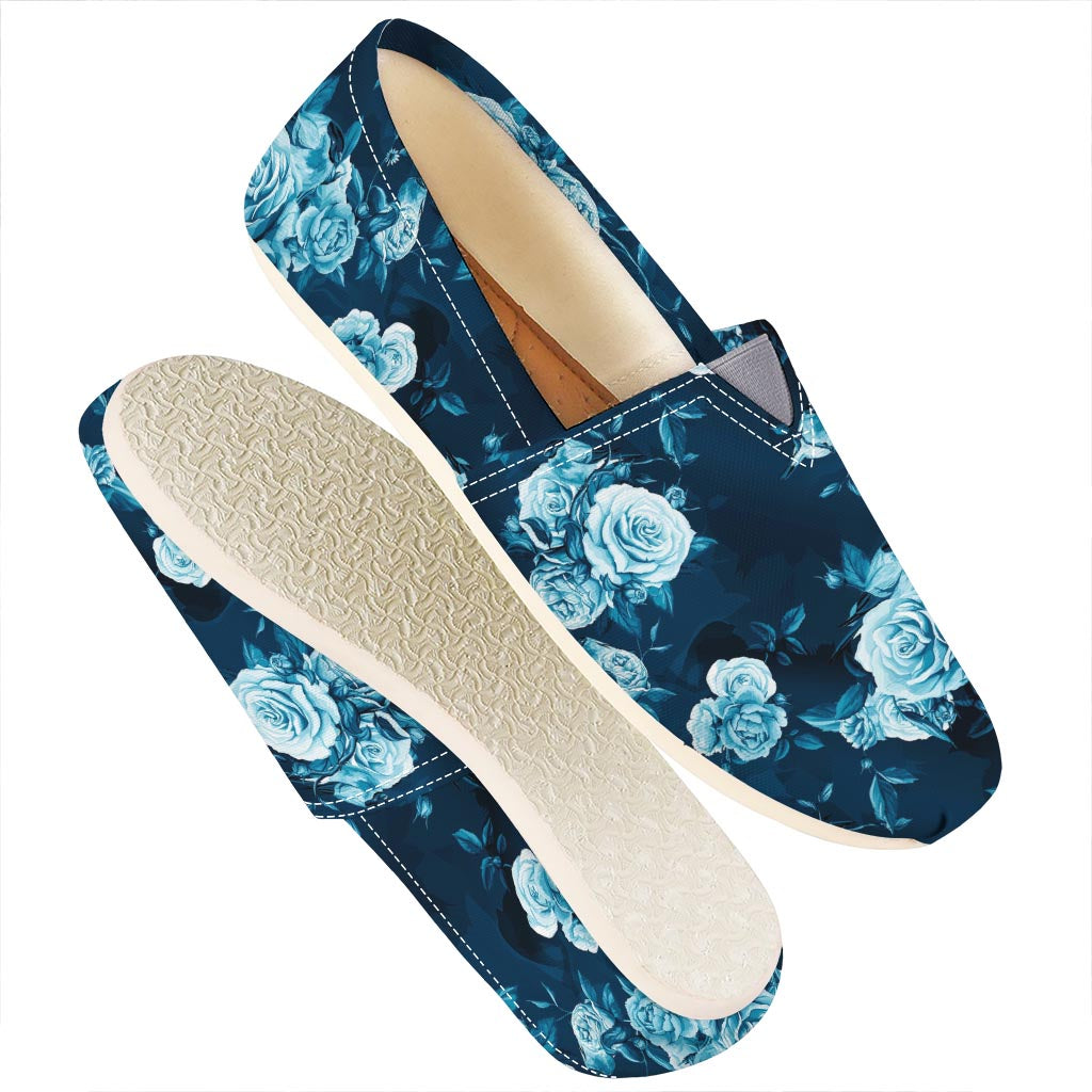 Blue Rose Floral Flower Pattern Print Casual Shoes