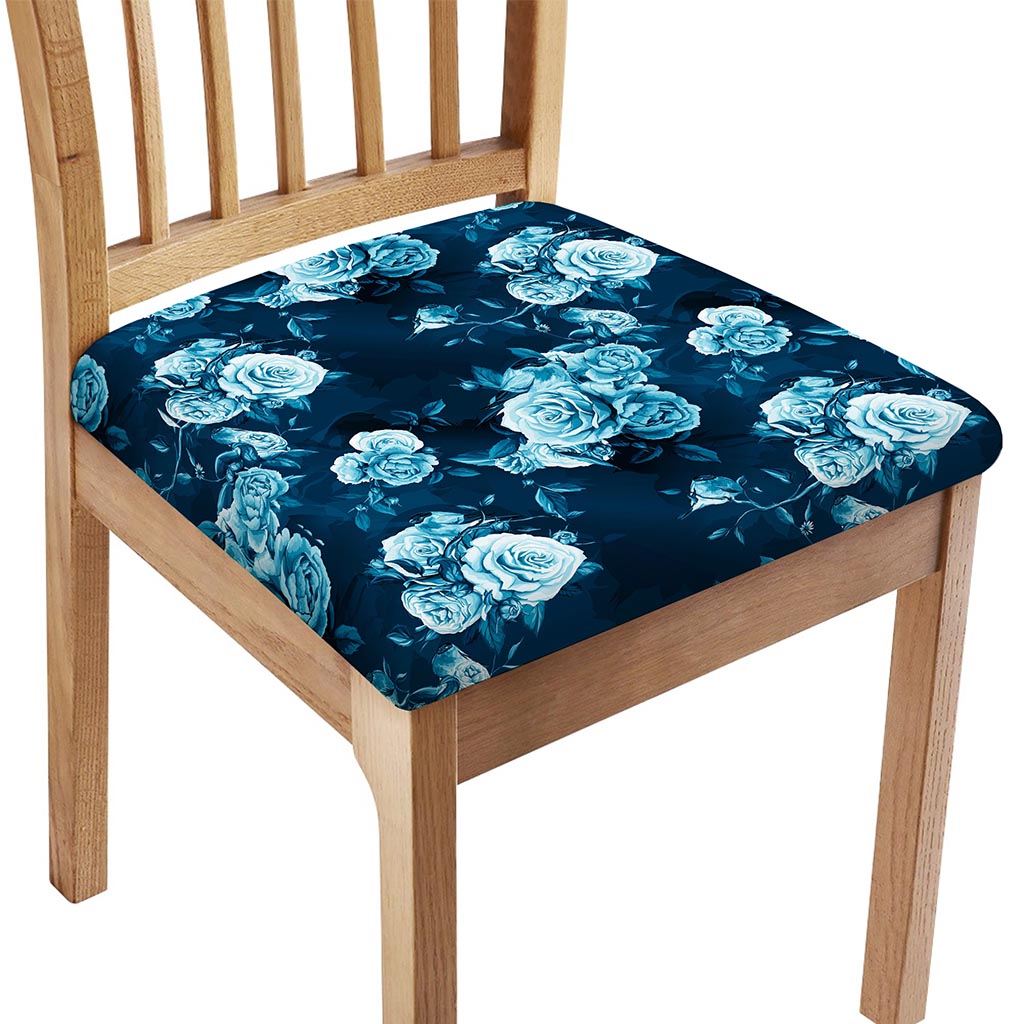 Blue Rose Floral Flower Pattern Print Chair Cushion Cover