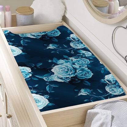 Blue Rose Floral Flower Pattern Print Changing Pad Cover