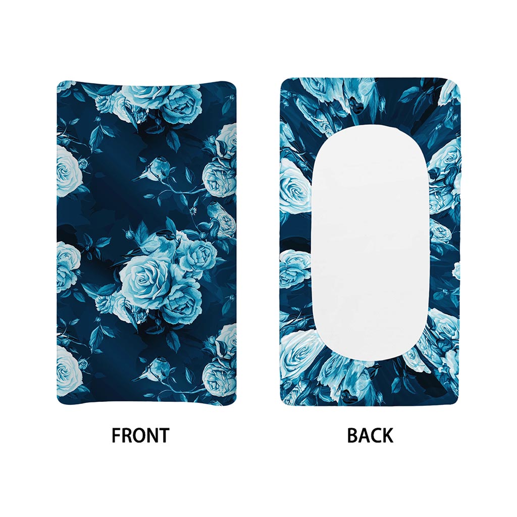 Blue Rose Floral Flower Pattern Print Changing Pad Cover