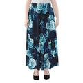 Blue Rose Floral Flower Pattern Print Chiffon Maxi Skirt