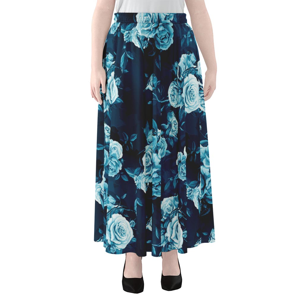 Blue Rose Floral Flower Pattern Print Chiffon Maxi Skirt