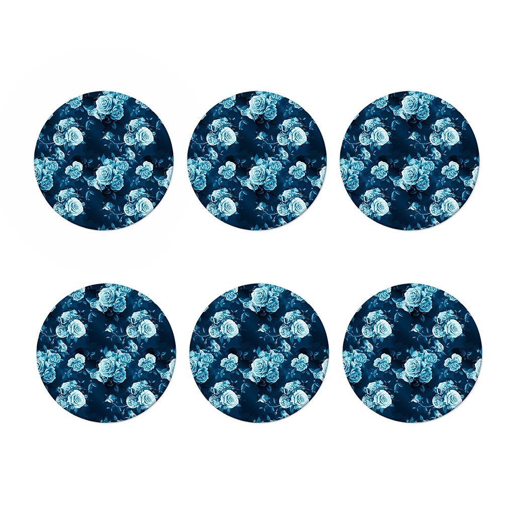 Blue Rose Floral Flower Pattern Print Coaster Set