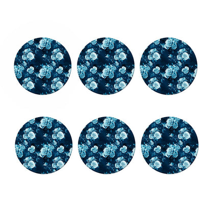 Blue Rose Floral Flower Pattern Print Coaster Set