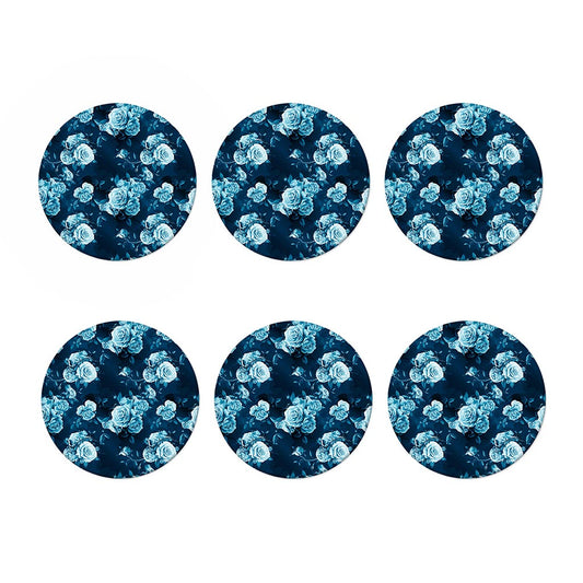 Blue Rose Floral Flower Pattern Print Coaster Set