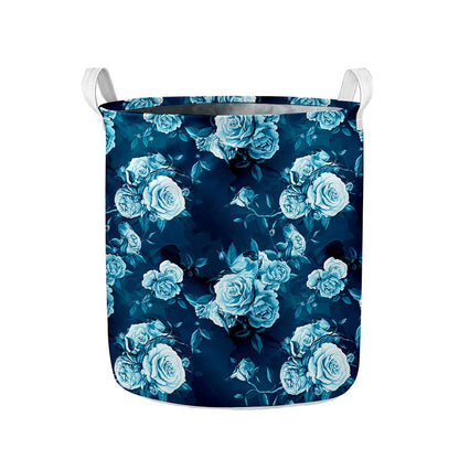 Blue Rose Floral Flower Pattern Print Collapsible Laundry Basket