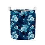 Blue Rose Floral Flower Pattern Print Collapsible Laundry Basket
