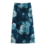 Blue Rose Floral Flower Pattern Print Cotton Front Slit Maxi Skirt