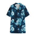 Blue Rose Floral Flower Pattern Print Cotton Hawaiian Shirt