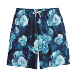 Blue Rose Floral Flower Pattern Print Cotton Shorts