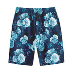 Blue Rose Floral Flower Pattern Print Cotton Shorts