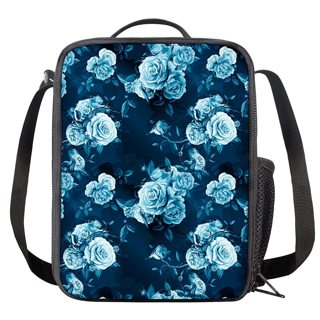 Blue Rose Floral Flower Pattern Print Crossbody Lunch Bag