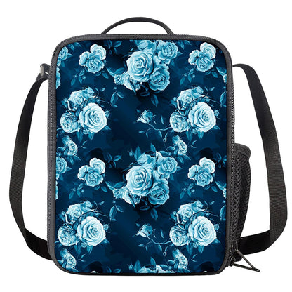 Blue Rose Floral Flower Pattern Print Crossbody Lunch Bag