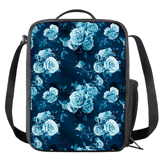 Blue Rose Floral Flower Pattern Print Crossbody Lunch Bag